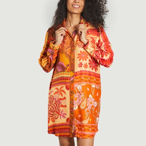 FARM RIO Forest Mixed Scarves Chemise Shirt Dress - Picture 2 of 9
